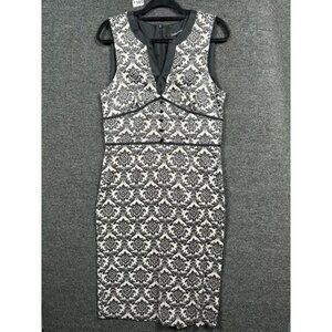 Chris McLaughlin Fit & Flare Dress Womens Size 16 Black Ivory Sleeveless V-Neck
